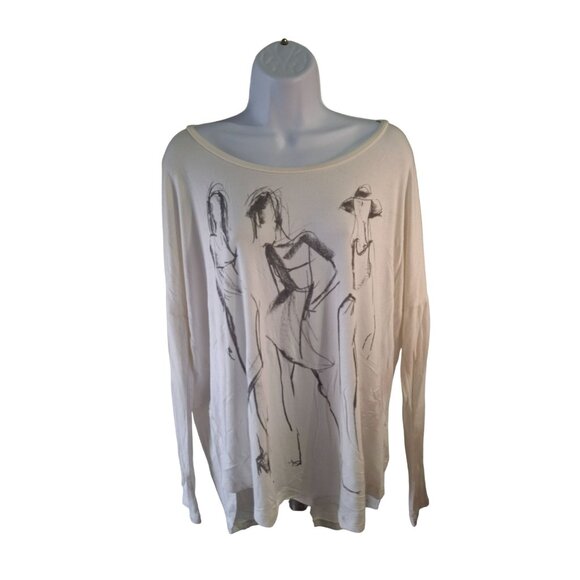 Abercrombie Fitch Womens Small Long Sleeve Top White Absract Sketch Artsy Y2K - Picture 1 of 5
